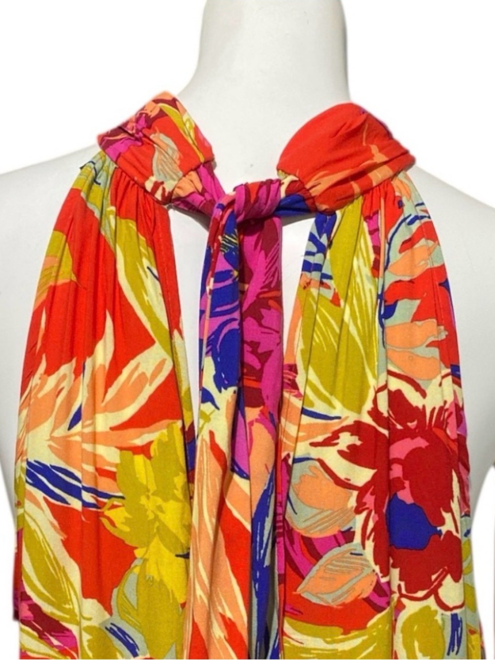 MSK Floral Printed Tiered Halter Neck Maxi Dress Orange Pink Sleeveless Sz Large - Picture 9 of 15